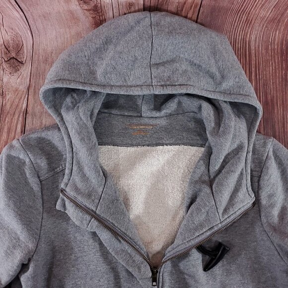 Soft Surroundings Womens Small Gray Hooded Toggle Coat Full Zip Cotton Fleece - Picture 9 of 16